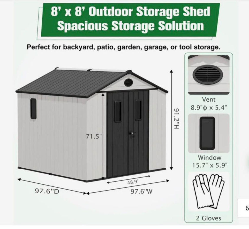 8 x 8 FT Plastic Outdoor Storage Shed with Floor,Garden Resin Shed with Window&nbsp;