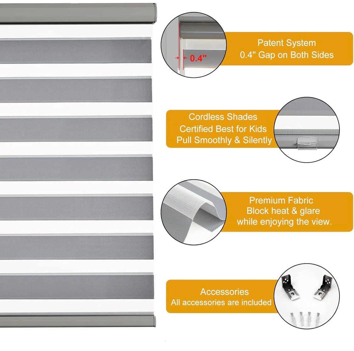 All Size Zebra Blinds with cord for Indoor Windows, Blackout & Light Filtering Sheer Shades, with Upgraded Cassette, Dual Layers Light Control for Day and Night for Bedroom, Easy to Install