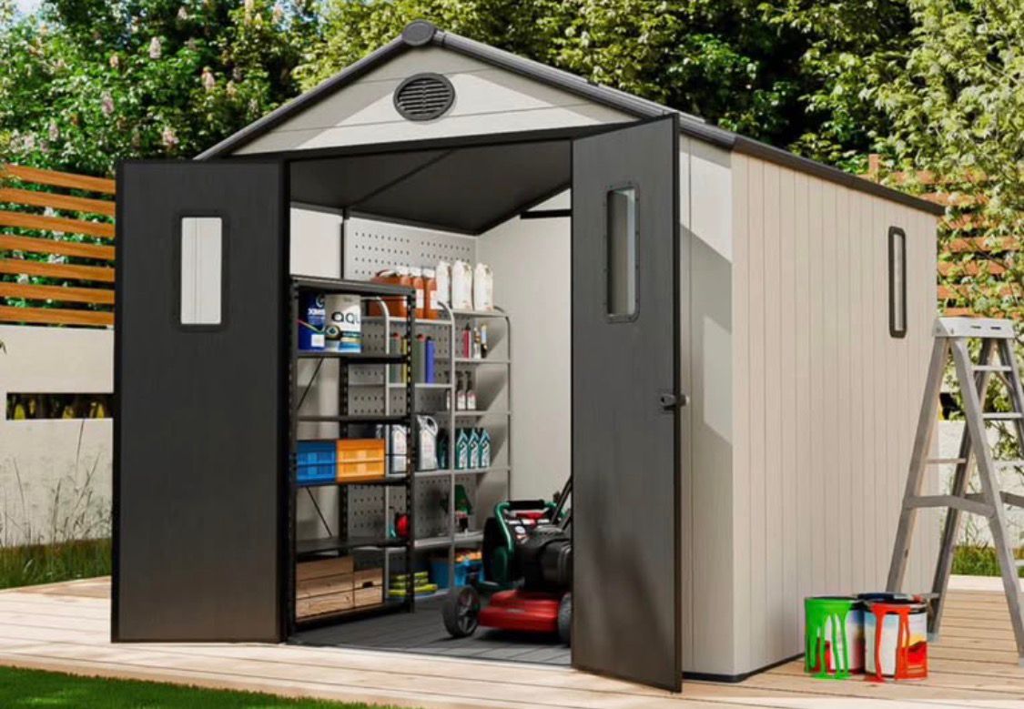 8 x 8 FT Plastic Outdoor Storage Shed with Floor,Garden Resin Shed with Window&nbsp;