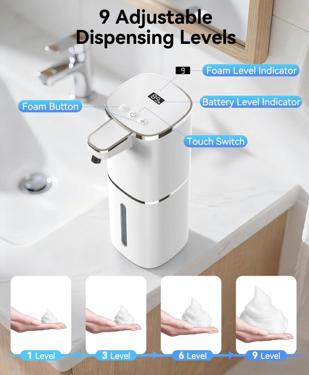 Foaming Soap Dispenser Touchless, USB Rechargeable Smart Hand Soap Dispenser