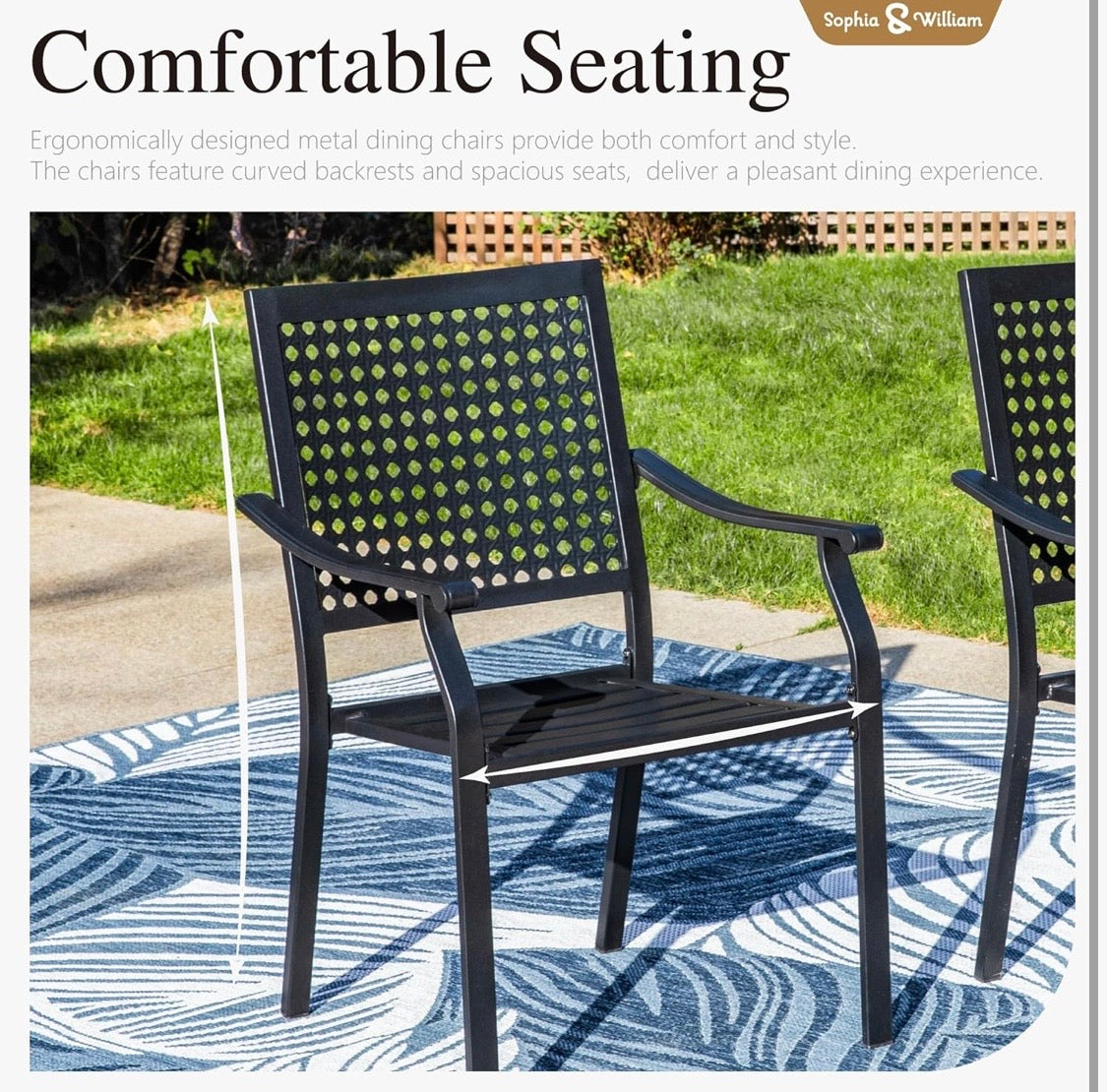 Patio Dining Chairs Set of 2, Stackable Metal Outdoor Chairs