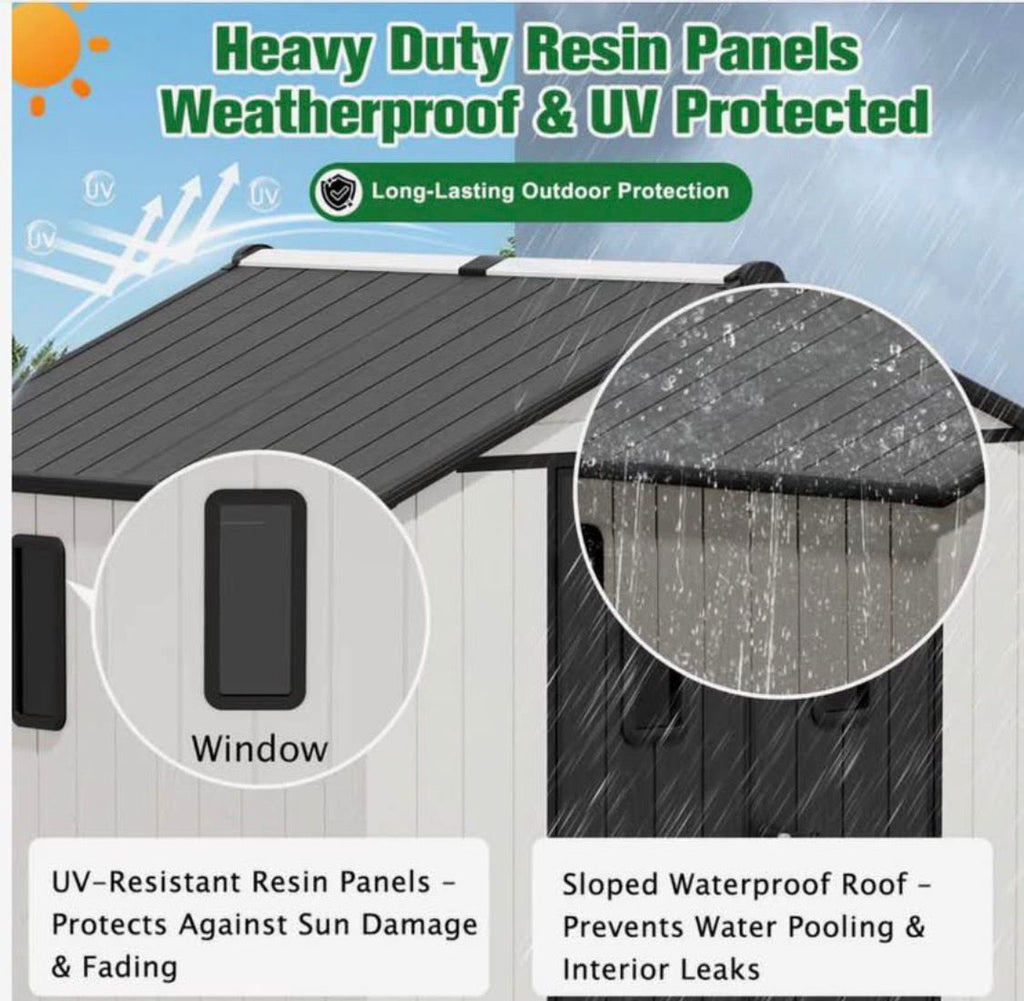 8 x 8 FT Plastic Outdoor Storage Shed with Floor,Garden Resin Shed with Window&nbsp;