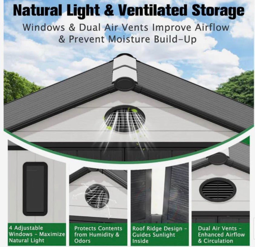 8 x 8 FT Plastic Outdoor Storage Shed with Floor,Garden Resin Shed with Window&nbsp;