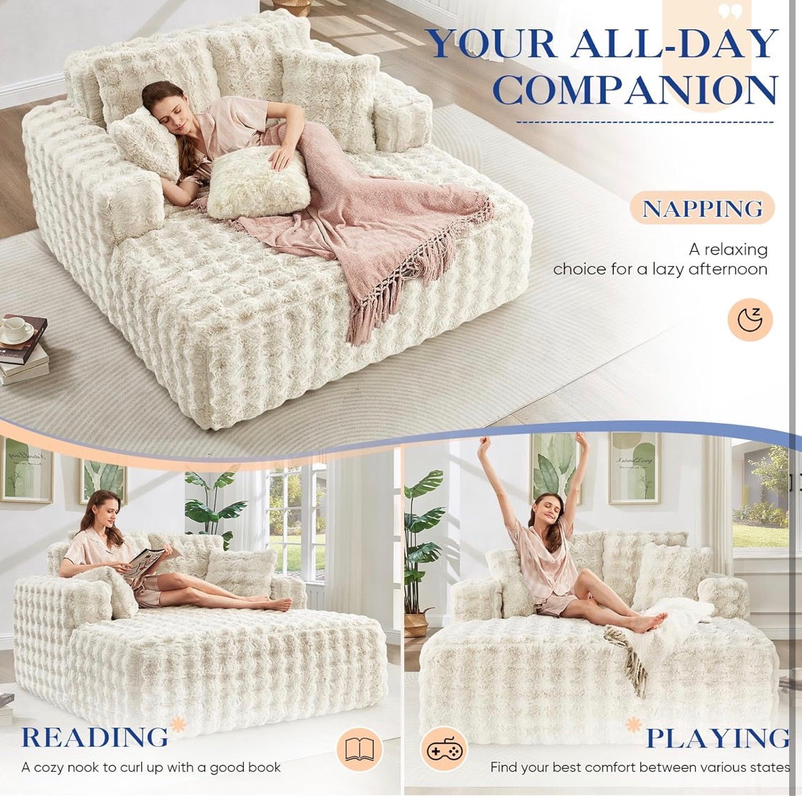 Oversized Chaise Lounge Indoor, Beige