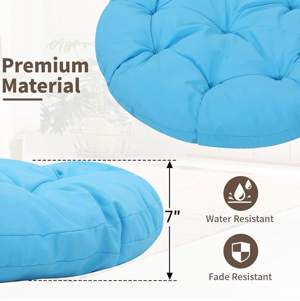 40" Papasan Chair, Ergonomic Wicker 360° Swivel Indoor Outdoor with Blue Cushion