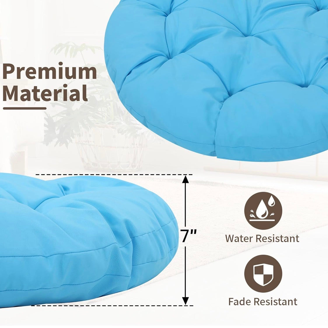 40" Papasan Chair, Ergonomic Wicker 360° Swivel Indoor Outdoor with Blue Cushion
