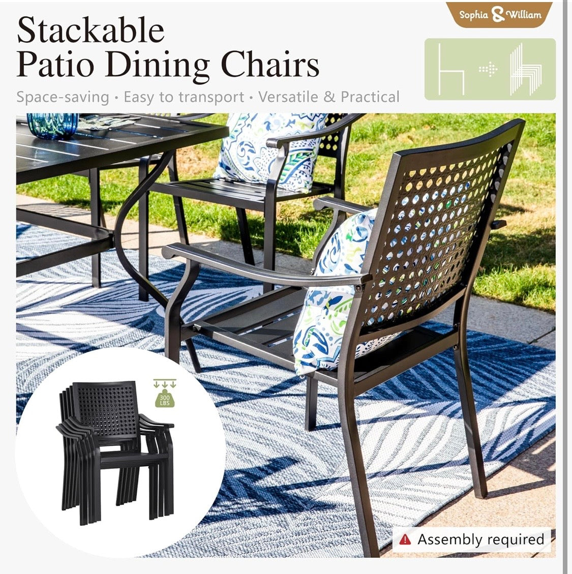 Patio Dining Chairs Set of 2, Stackable Metal Outdoor Chairs