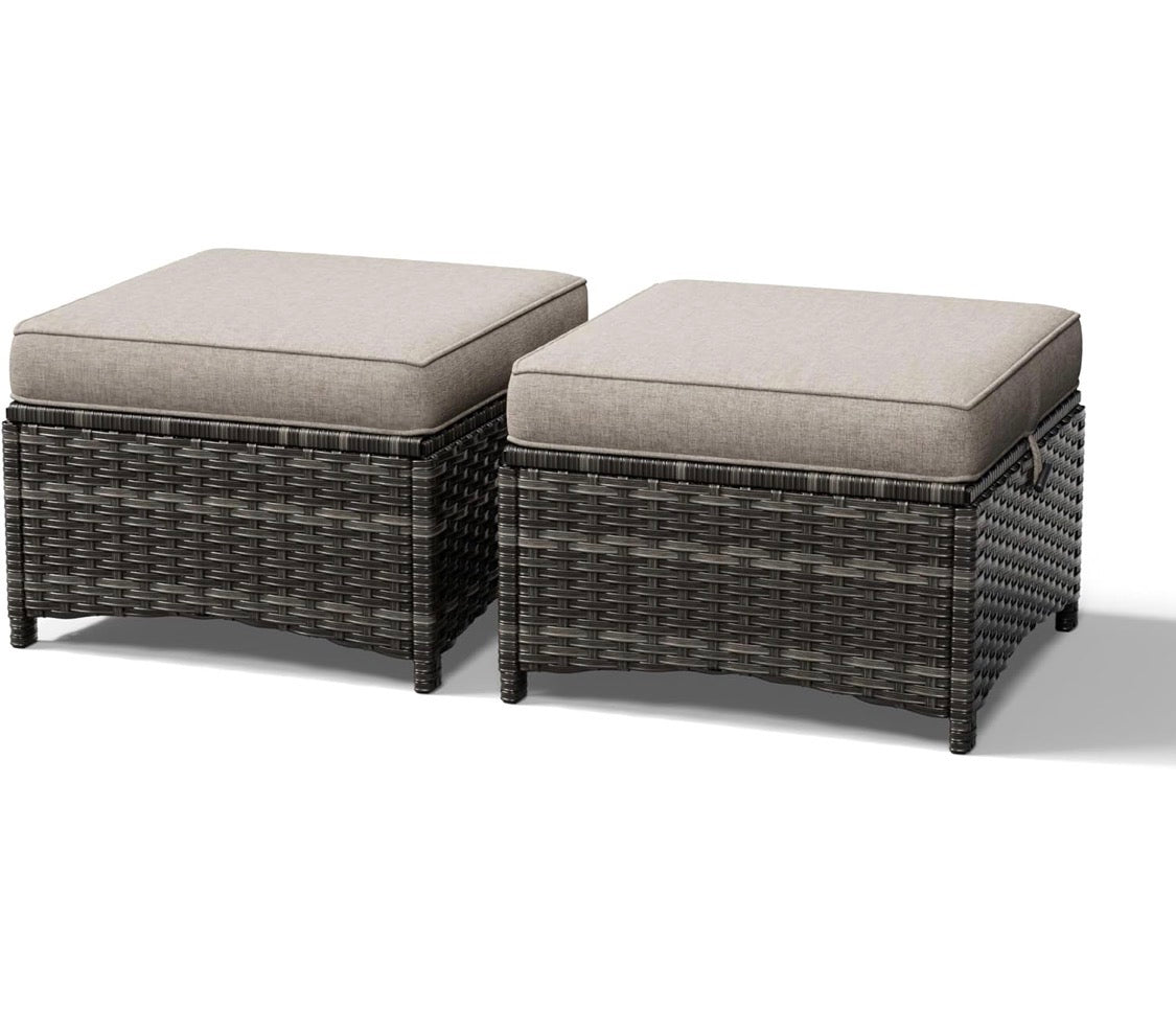 Ottoman Set of 2, Patio Large Ottoman Foot Rest with Thickened Cushions