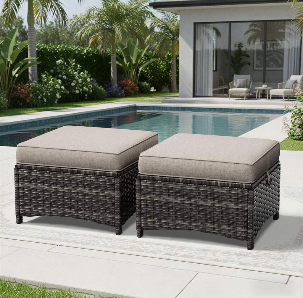 Ottoman Set of 2, Patio Large Ottoman Foot Rest with Thickened Cushions