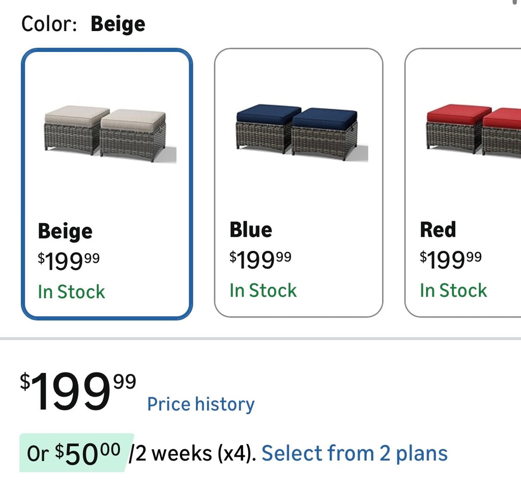 Ottoman Set of 2, Patio Large Ottoman Foot Rest with Thickened Cushions