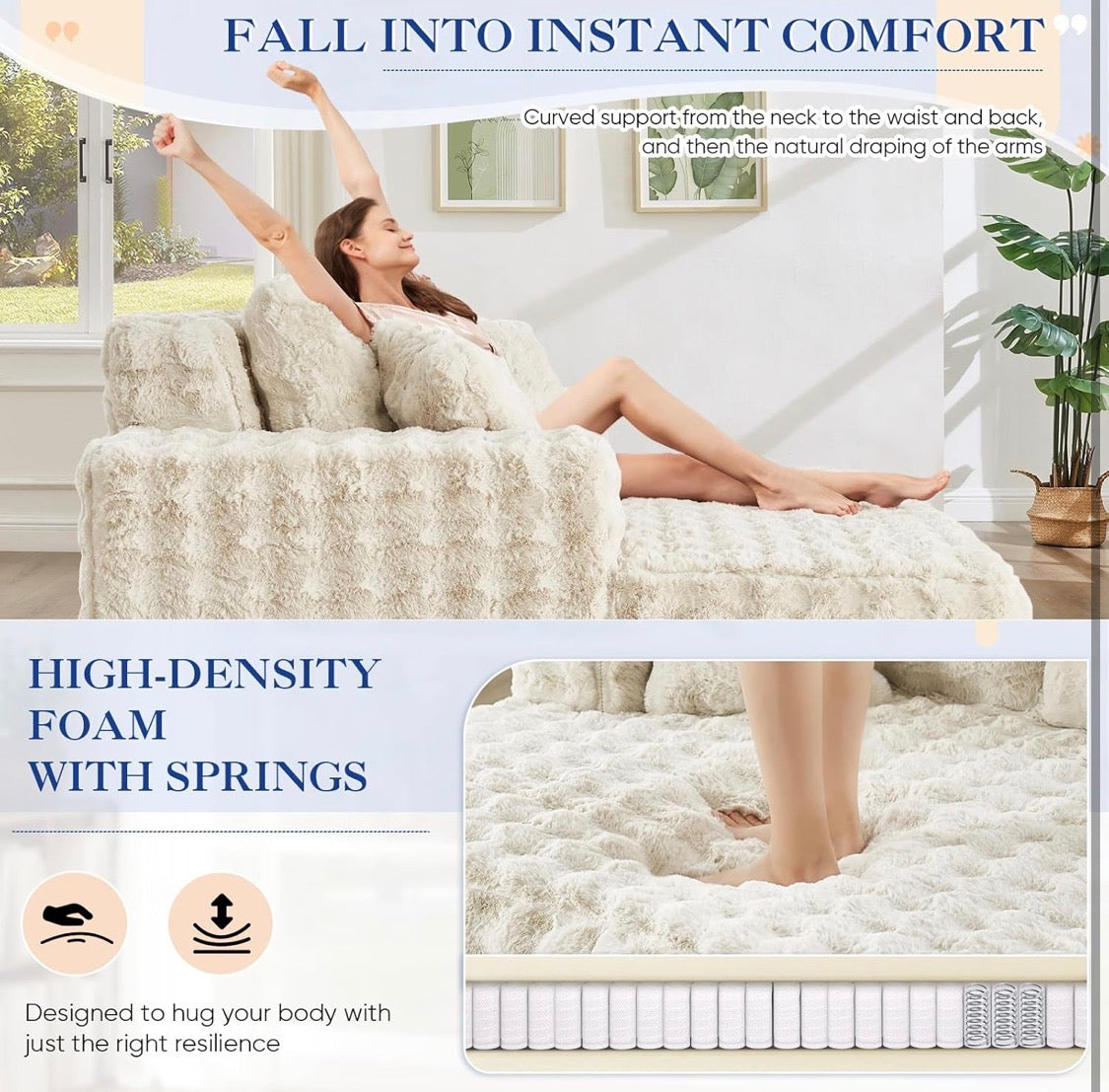 Oversized Chaise Lounge Indoor, Beige