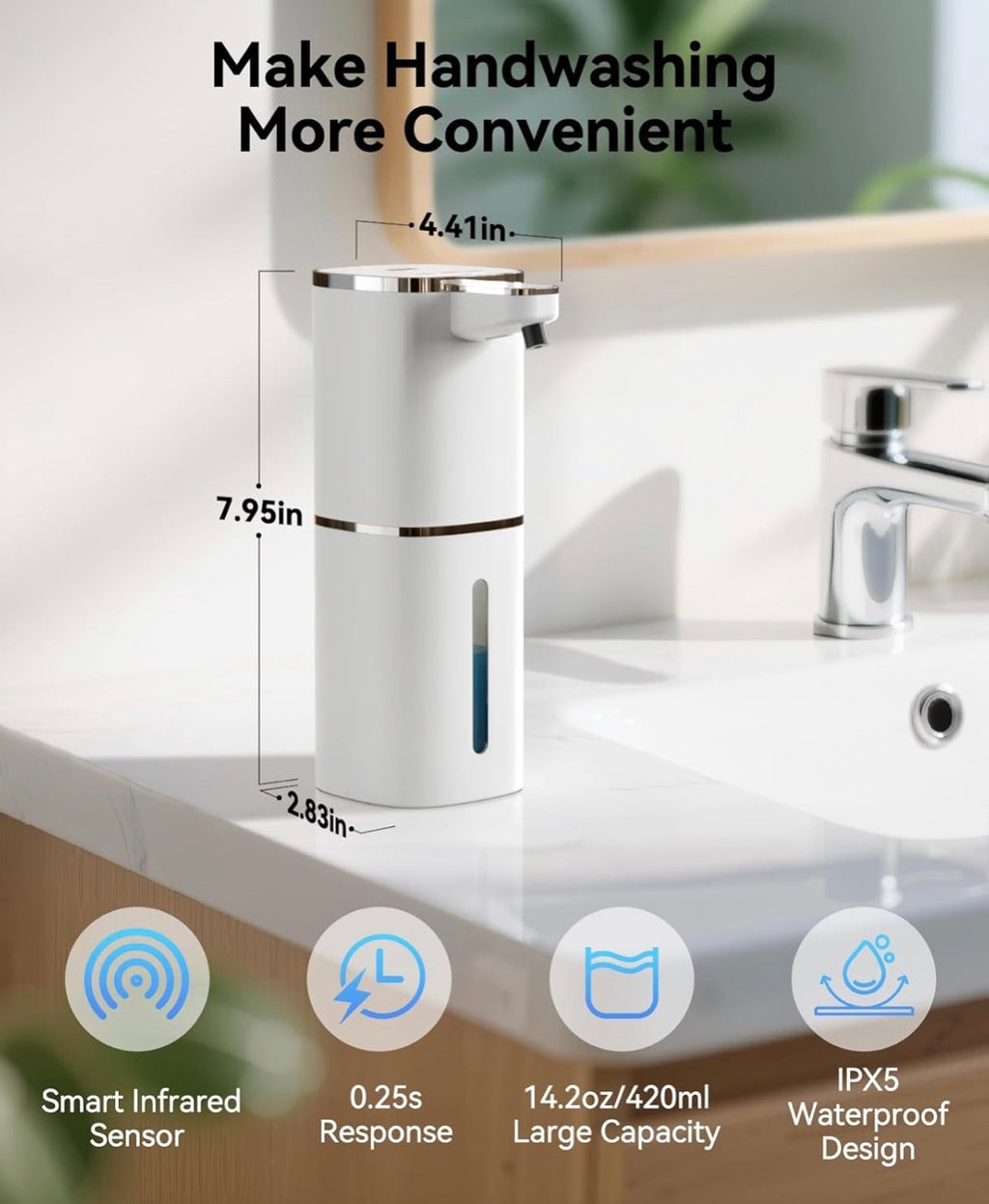 Foaming Soap Dispenser Touchless, USB Rechargeable Smart Hand Soap Dispenser