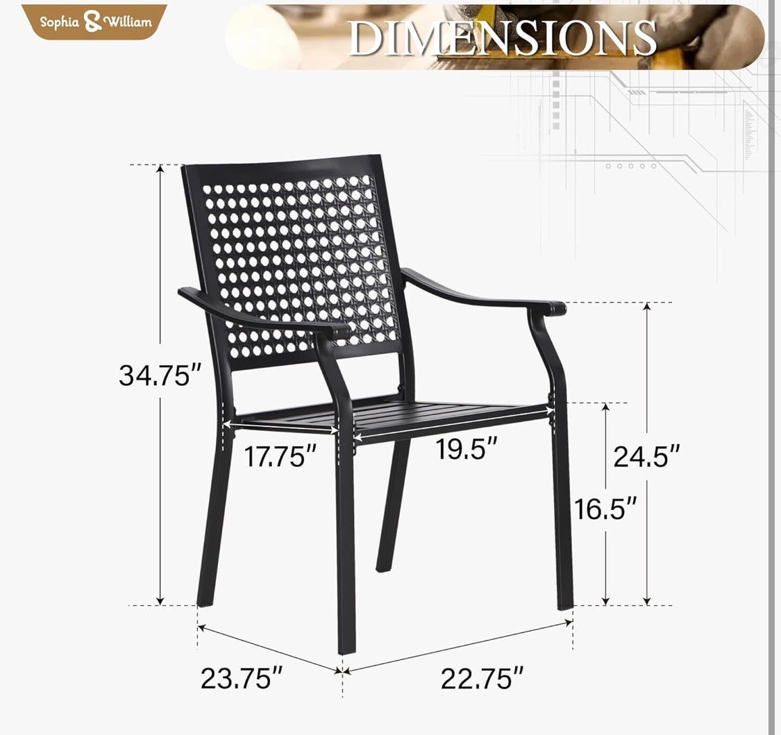 Patio Dining Chairs Set of 2, Stackable Metal Outdoor Chairs