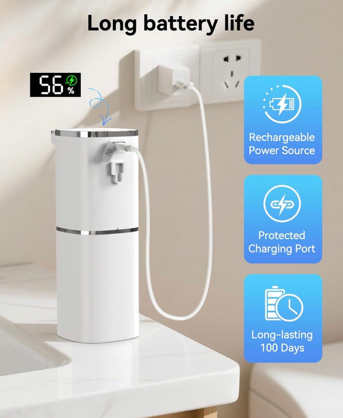 Foaming Soap Dispenser Touchless, USB Rechargeable Smart Hand Soap Dispenser