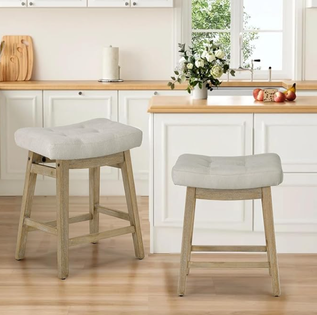 Counter Height Bar Stools set of 2, Beige Fabric