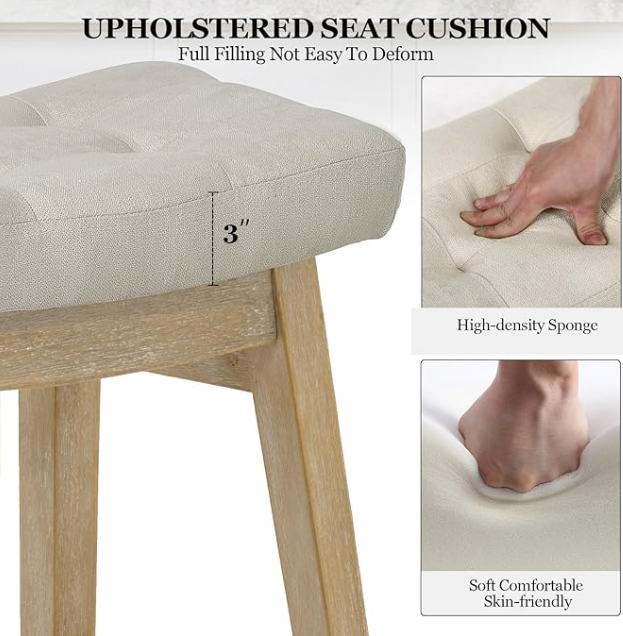 Counter Height Bar Stools set of 2, Beige Fabric