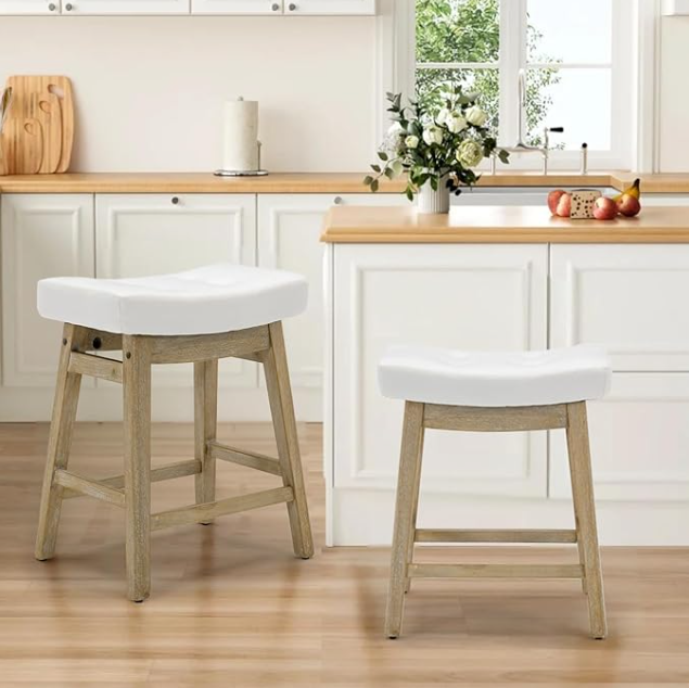 Counter Height Bar Stools Set of 2, White Leather