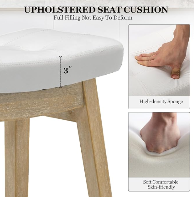 Counter Height Bar Stools Set of 2, White Leather