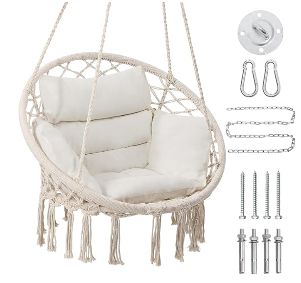 Macrame Hammock Hanging Swinging Chair, Beige