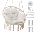 Macrame Hammock Hanging Swinging Chair, Beige