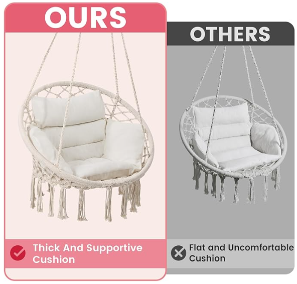 Macrame Hammock Hanging Swinging Chair, Beige