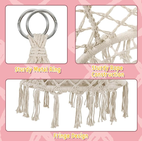 Macrame Hammock Hanging Swinging Chair, Beige