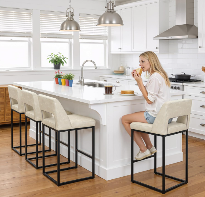 Counter Height Bar Stools Set of 2 for Kitchen Counter Modern Bar Chairs with Backs for Kitchen, Beige