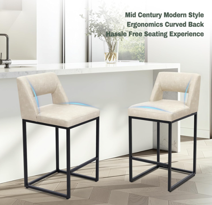 Counter Height Bar Stools Set of 2 for Kitchen Counter Modern Bar Chairs with Backs for Kitchen, Beige