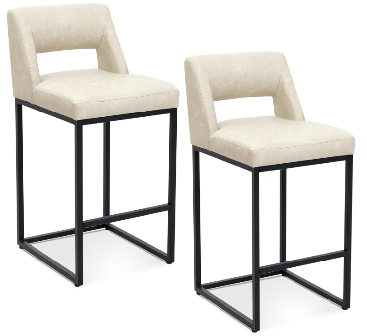 Counter Height Bar Stools Set of 2 for Kitchen Counter Modern Bar Chairs with Backs for Kitchen, Beige