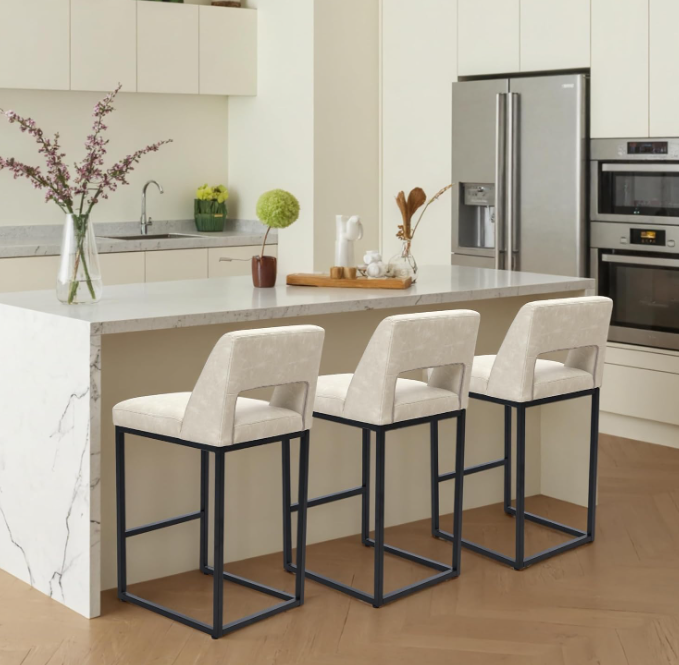 Counter Height Bar Stools Set of 2 for Kitchen Counter Modern Bar Chairs with Backs for Kitchen, Beige