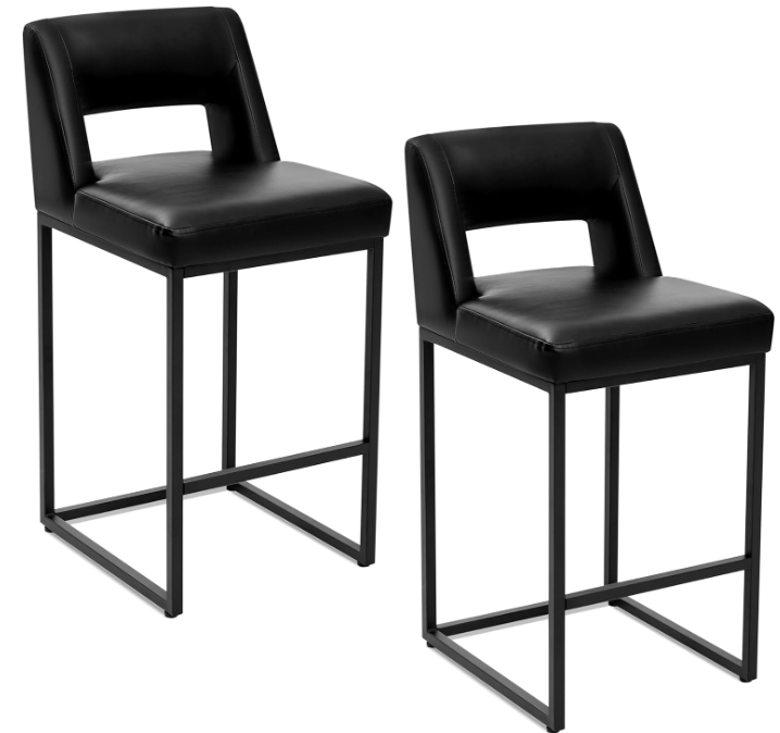 Counter Height Black Bar Stools Set of 2 for Kitchen Counter Modern Bar Chairs with Backs for Kitchen, Black