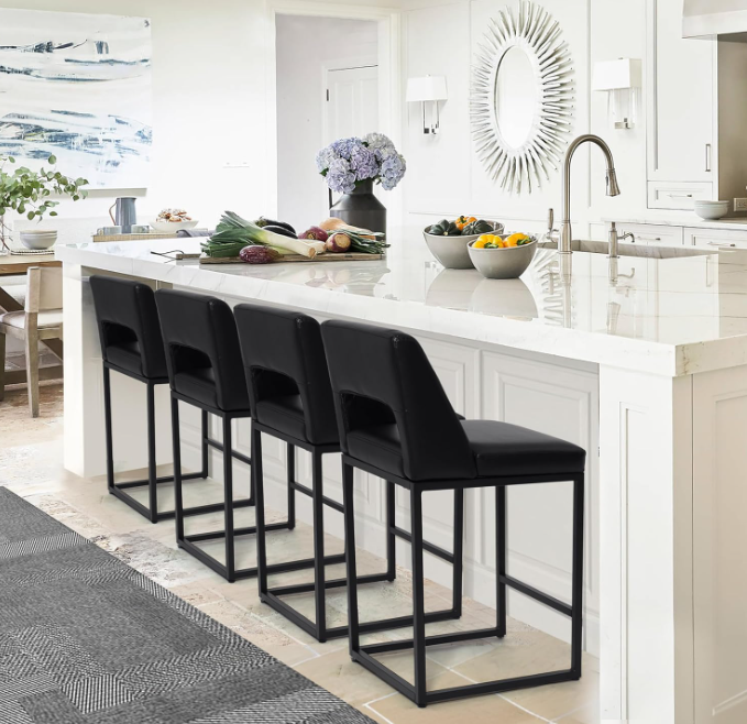 Counter Height Black Bar Stools Set of 2 for Kitchen Counter Modern Bar Chairs with Backs for Kitchen, Black