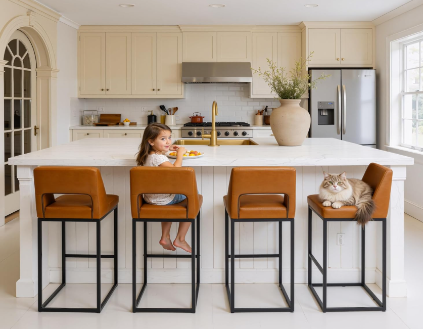 Counter Height Bar Stools Set of 2 for Kitchen Counter Modern Bar Chairs with Backs for Kitchen, Brown