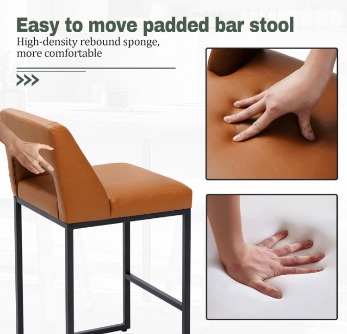 Counter Height Bar Stools Set of 2 for Kitchen Counter Modern Bar Chairs with Backs for Kitchen, Brown