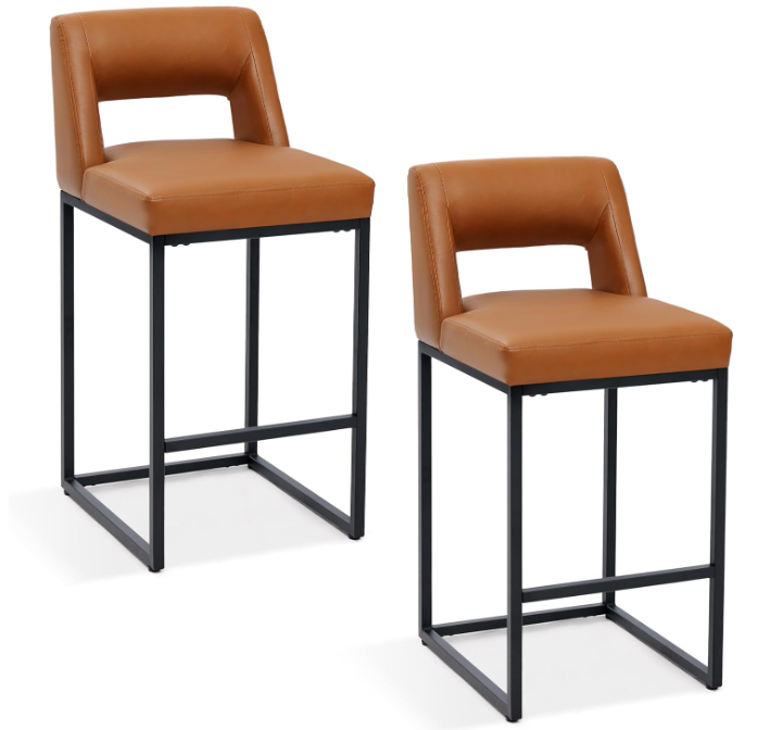 Counter Height Bar Stools Set of 2 for Kitchen Counter Modern Bar Chairs with Backs for Kitchen, Brown