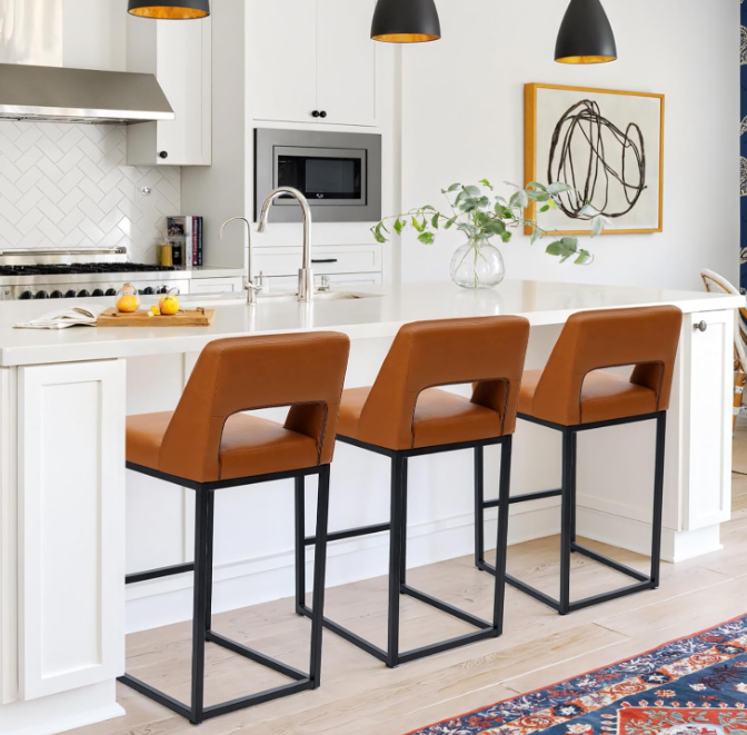 Counter Height Bar Stools Set of 2 for Kitchen Counter Modern Bar Chairs with Backs for Kitchen, Brown