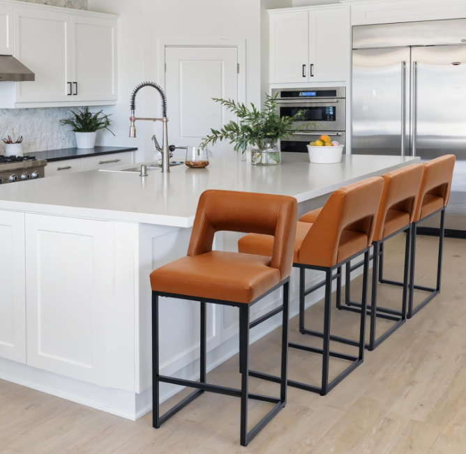Counter Height Bar Stools Set of 2 for Kitchen Counter Modern Bar Chairs with Backs for Kitchen, Brown