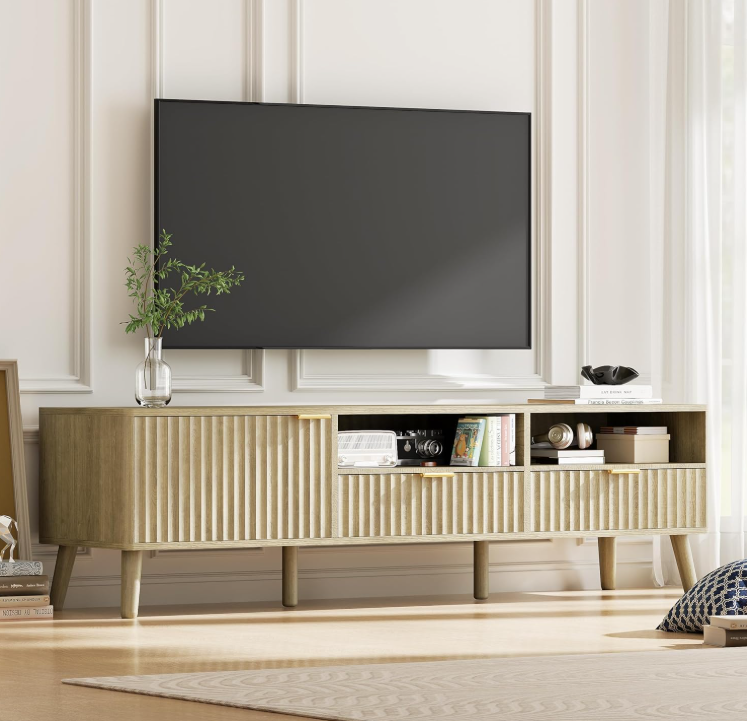 TV Stand for 55/60/65 inch TV Fluted TV Stand 59", Natural
