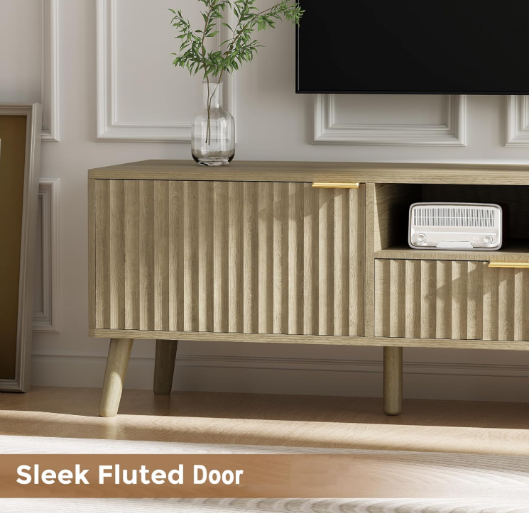 TV Stand for 55/60/65 inch TV Fluted TV Stand 59", Natural