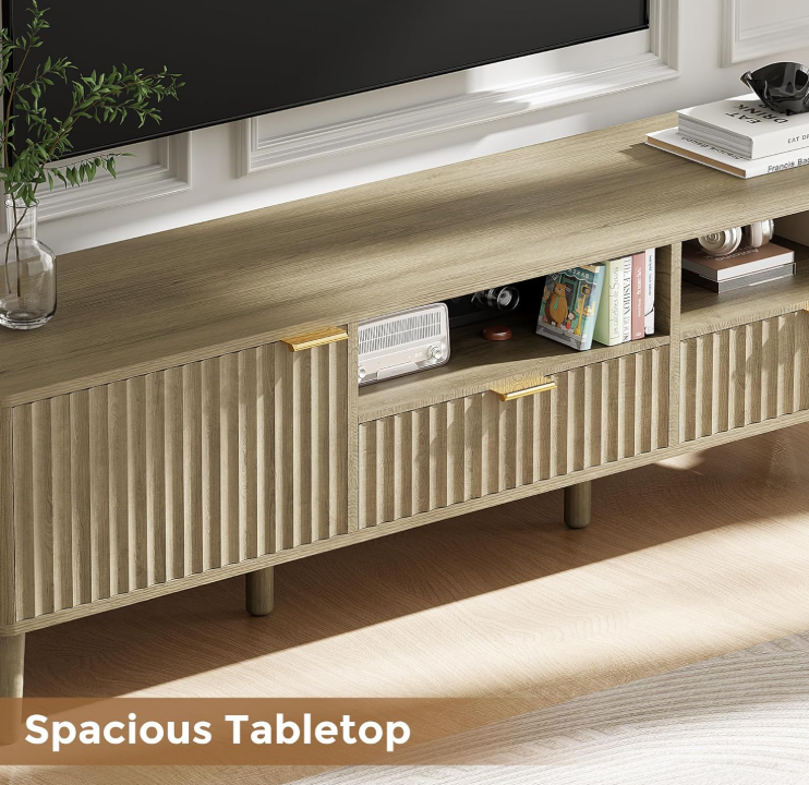 TV Stand for 55/60/65 inch TV Fluted TV Stand 59", Natural