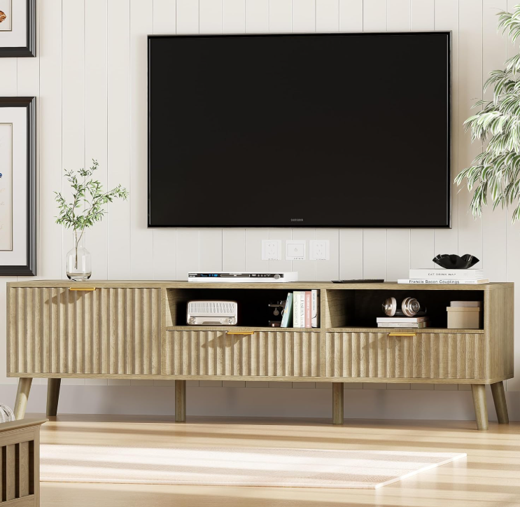 TV Stand for 55/60/65 inch TV Fluted TV Stand 59", Natural