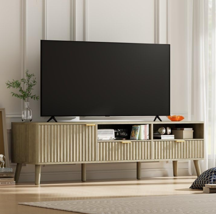 TV Stand for 55/60/65 inch TV Fluted TV Stand 59", Natural