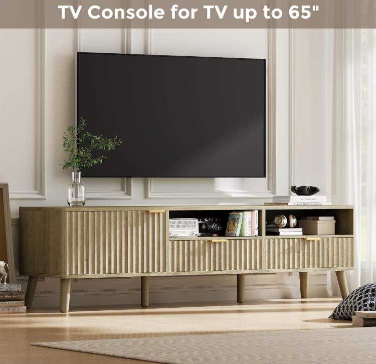 TV Stand for 55/60/65 inch TV Fluted TV Stand 59", Natural