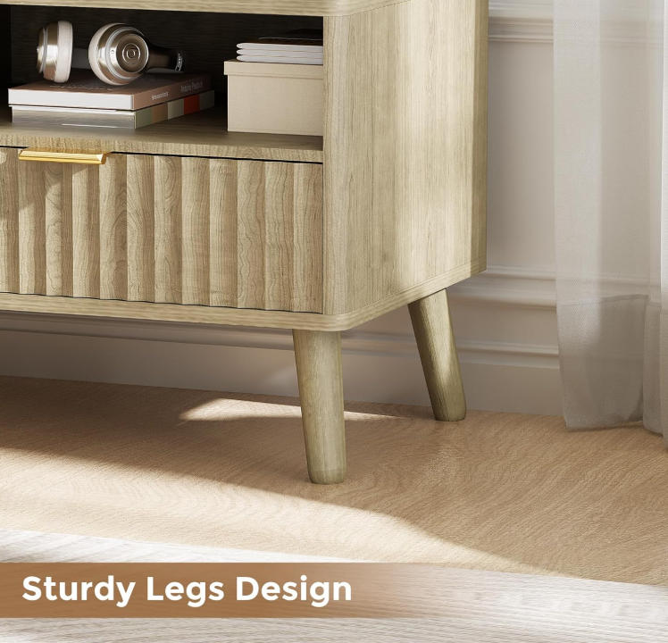 TV Stand for 55/60/65 inch TV Fluted TV Stand 59", Natural