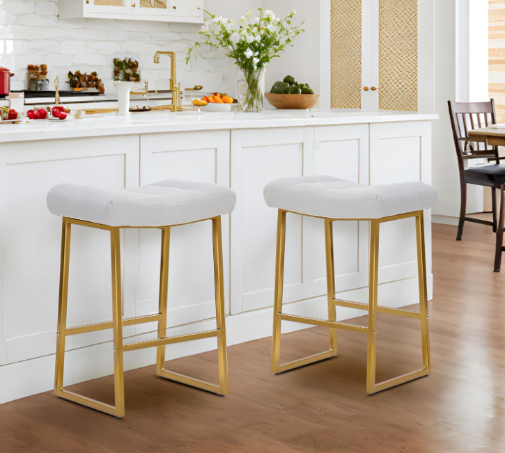 White &amp; Gold Counter Height Bar Stools Set of 2, White and Gold