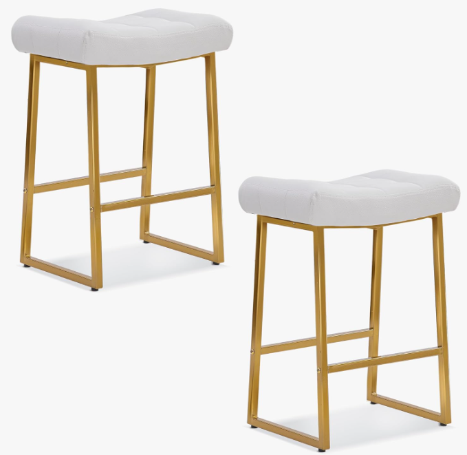 White &amp; Gold Counter Height Bar Stools Set of 2, White and Gold