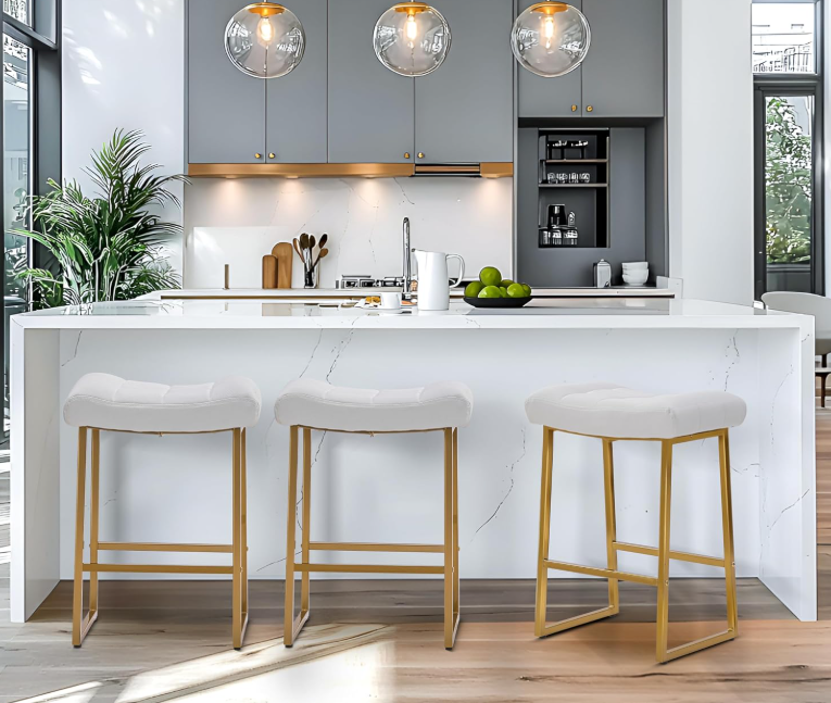 White &amp; Gold Counter Height Bar Stools Set of 2, White and Gold