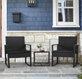 3 Pieces Outdoor Patio Wicker Furniture Set, Black Cushion