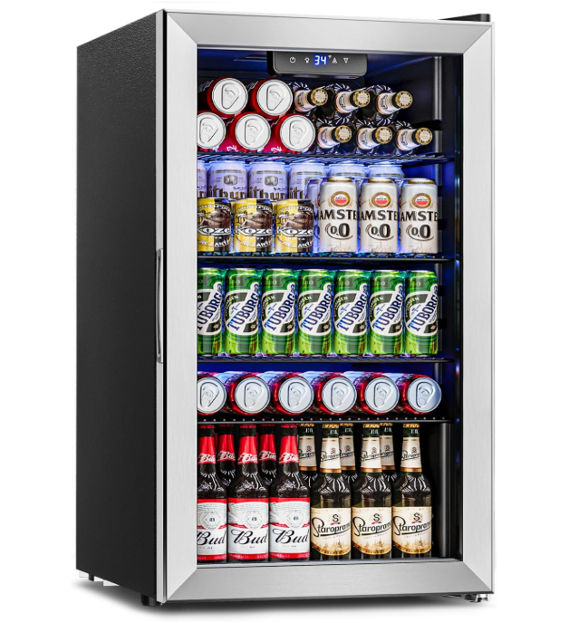 Beverage Refrigerator Cooler - 126 Can Mini Fridge Glass Door for Drinks