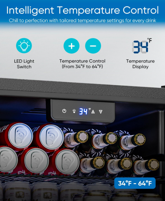 Beverage Refrigerator Cooler - 126 Can Mini Fridge Glass Door for Drinks